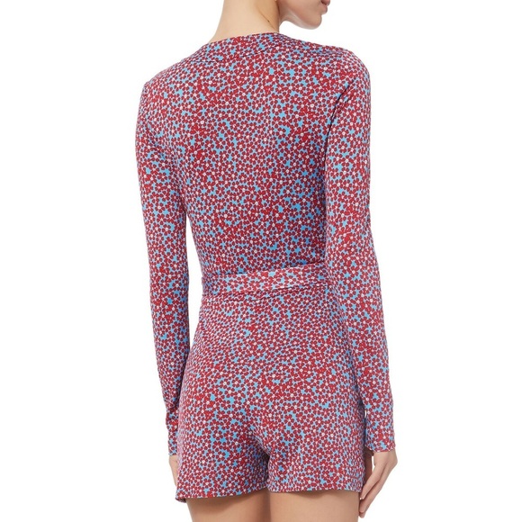 Diane Von Furstenberg (DVF) - Celeste Banded Wrap Romper - Blue/White - Picture 3 of 12